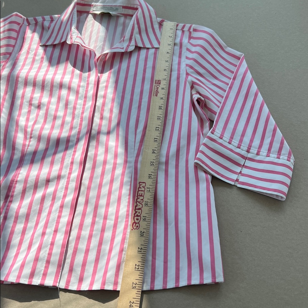 Vintage Orvis Pink and White Striped Button Down 3/4 Sleeves Collard Blouse 6 - Picture 6 of 7